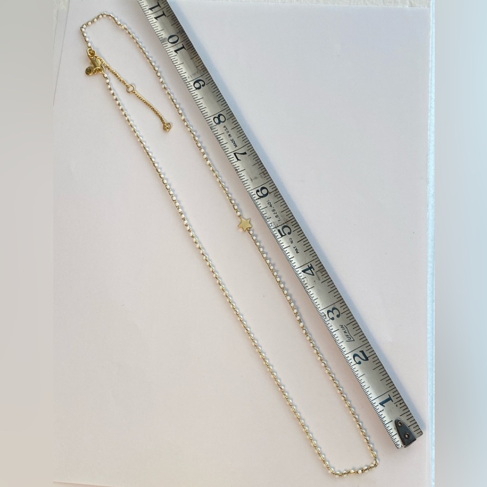 Madewell Gold Tone White Enamel Necklace With Tiny Star Pendant 25" Long